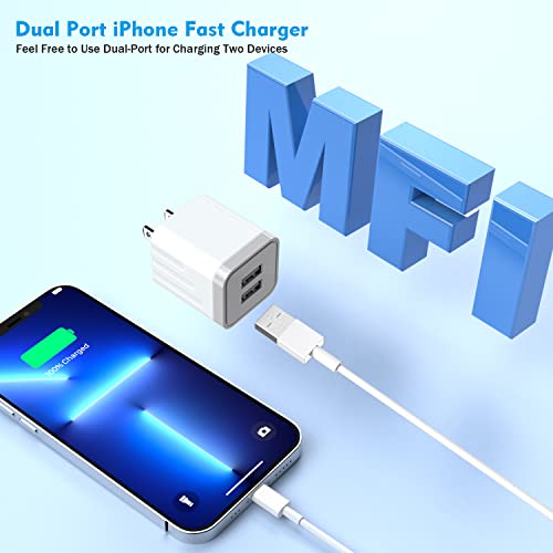Ultra-Fast i Phone Dual Port Charger Set – 6 FT Lightning Cable & Compact Wall Plug Adapter for i Phone 14, 13, 12, 11 Pro Max, XS, X, 8, 7 Plus, SE & i Pad – Quick Charge Technology for Seamless Power on the Go