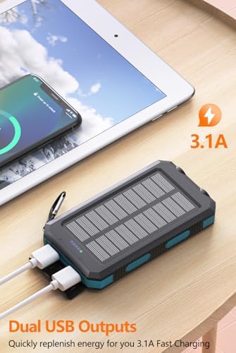Ultra-High Capacity 36800 m Ah Solar Power Bank – Fast Charging USB-C Portable Charger with Dual LED Flashlights and IPX5 Waterproof Design for Outdoor Adventures, Ideal for Camping and Hiking – Universal Compatibility for i Phone and Android Devices