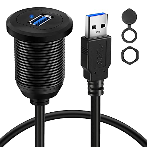 BATIGE Type C USB 3.0 Flush Mount Extension Cable – 3 ft Alloy Shell Car, Truck & Motorcycle Dashboard USB Port with LED Indicator for Enhanced Durability and Seamless Connectivity