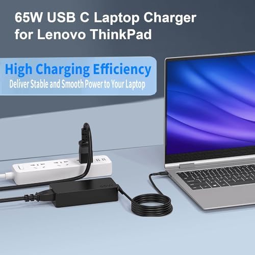 Lenovo 65 W USB-C Laptop Charger – Universal AC Adapter for Think Pad Models X1 Carbon, T480, E590, and More – High-Speed Compatibility with Multiple USB-C Devices – Reliable Power Supply for Enhanced Performance – Ideal Replacement for ADLX65 YDC2 A and Other Lenovo Chargers – Compact Design for Travel and Home Use – 60-Day Satisfaction Guarantee Included