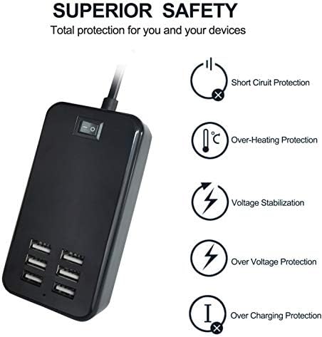 High-Efficiency 6-Port USB Charging Station – Advanced Multi-Device Power Hub with Integrated On/Off Switch – Sleek Black Finish for Seamless Charging of Smartphones, Tablets, and More – Perfect for Home & Office Environments