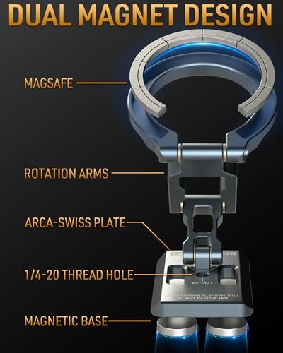 Revolutionary Dual Magnetic Phone Holder: Versatile Tripod Stand for i Phone 12-16, Perfect for Gym, Car, Airplane & More – Slim, Portable Design with Enhanced Stability and ARCA-Swiss Compatibility for Ultimate Convenience and Hands-Free Use