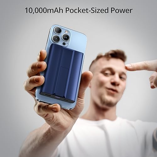 LULULOOK 10,000 m Ah Magnetic Power Bank for i Phone – Sleek Blue Mag-Safe Battery Pack with 15 W Fast Wireless Charging & Kickstand – Ultimate Portable Charger for i Phone 16/15/14/13/12 Mini Plus Pro – USB-C Cable Included – Perfect for On-the-Go Power Solutions