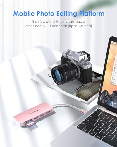 Upgrade Your Connectivity with the LENTION USB C Hub – 3 USB 3.0 Ports & SD/Micro SD Card Reader for i Phone 15, Mac Book Pro (2016-2023), Mac Air, i Pad Pro & Surface – Sleek Space Gray Design for Effortless Integration and High-Speed Data Transfer
