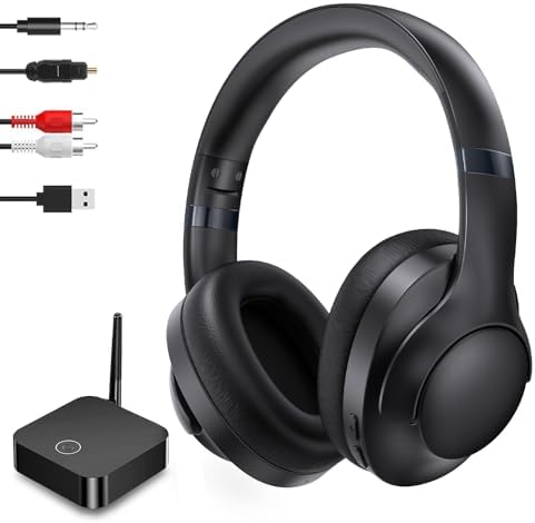 Transform Your Viewing Pleasure with ROSIDA Wireless Headphones – Exceptional 295 FT Range for Ultimate Freedom, Tailored Volume Control for Personalized Sound, and No Audio Delay for Perfect Synchronization – Engineered for Seniors with Multi-Device Connectivity (Optical, AUX, RCA, USB) – Extended Battery Life and Chic Black Design for Comfort and Durability