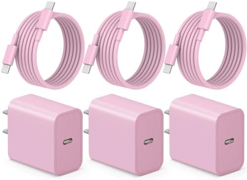 i Phone 16 Fast Charging Pack: 3 USB-C Blocks & 3 Durable 6 FT Cables for Ultimate Compatibility with i Phone 15, i Pad Pro, and Air Pods – Compact, Portable, and Reliable Power Solution for On-the-Go Users