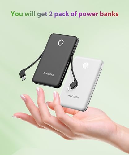 Compact 6000 m Ah Portable Power Bank with Built-in Cable – Lightweight Fast Charging External Battery for i Phone and Android – Ultimate Travel Companion for On-the-Go Charging Efficiency