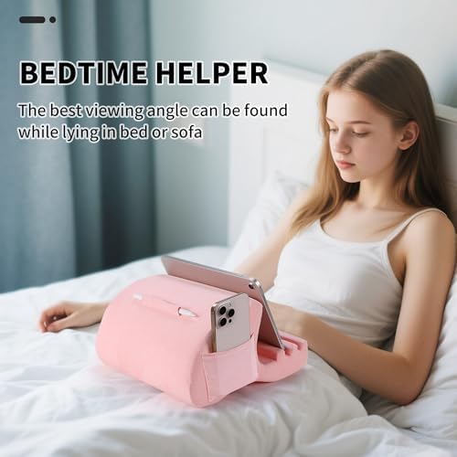 Crea Dream Adjustable Tablet Pillow Stand – Ergonomic Lap and Bed Holder for 4-13 Inch Devices, Featuring Three Customizable Viewing Angles for Maximum Comfort and Support – Perfect i Pad, Kindle, and Galaxy Tab Accessory in Sleek Gray Design for Effortless Use at Home or On-the-Go