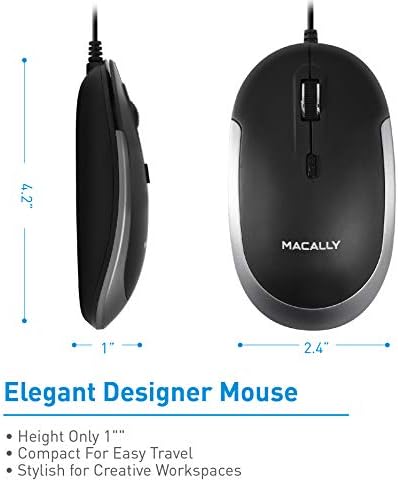 Ergonomic Macally Wired USB C Mouse – Precision Optical Sensor with Adjustable DPI (800/1200/1600/2400) for Seamless Mac & Windows Experience – Compact, Ambidextrous Design for Left and Right-Handed Users – Effortless Navigation with 3 Buttons & Scroll Wheel – Perfect Travel Companion for Enhanced Productivity