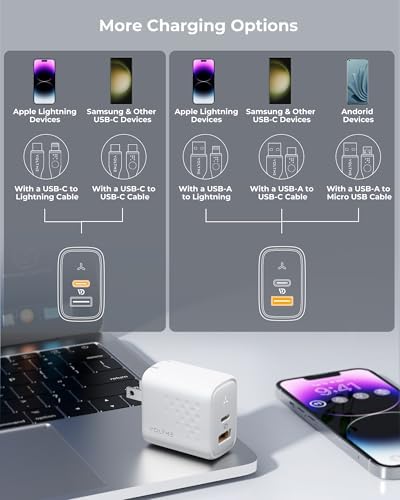 VOLTME 45 W Ga N PPS Fast Charger – Dual Port USB-C & USB-A, Ultra Compact & Foldable Design for i Phone 14/15/16 & Galaxy S22/S23/S24 – High-Speed Charging with Advanced Safety Features for Laptops, Tablets, and More – Ultimate Travel Companion for Modern Devices