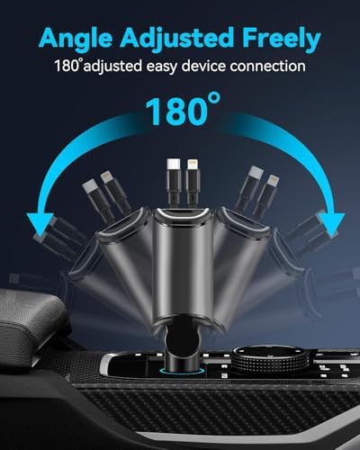 Miger 4-in-1 Retractable Car Charger – 100 W Fast Charging USB-C Adapter with Dual USB Ports for i Phone 16/15/14/13/12/11 & Galaxy Devices – Tangle-Free Design for Ultimate Convenience and Enhanced Compatibility
