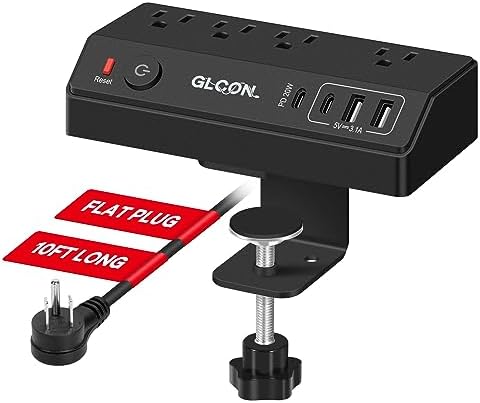 Revolutionize Your Workspace with the Ultimate Desk Clamp Power Strip USB C – Multi-Plug Charging Station Featuring 4 Outlets and 4 USB Ports, Including Rapid USB-C for Efficient Device Charging – Compact Surge Protector for Phones, Tablets, and Computers – Enhance Productivity and Declutter Your Desktop