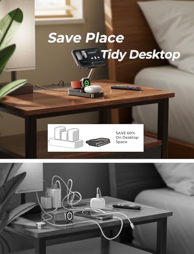 Lisen 3-in-1 Bedside Charging Station: Magnetic Wireless Charger for i Phone 16 & 15 Pro Max, 15 W Travel Adapter for Apple Watch & Air Pods – Sleek, Compact Design for Enhanced Convenience and Compatibility