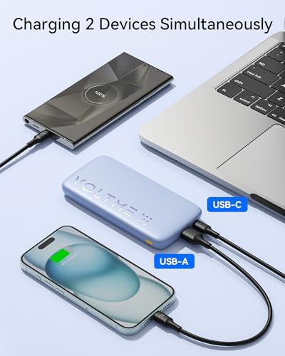 VOLTME 10000 m Ah Slim Power Bank – Ultra-Fast USB-C Portable Charger for i Phone, Samsung & i Pad – Dual Output Battery Pack for Travel, Camping & Outdoor Adventures – Lightweight Design with Smart Safety Features – Quick Charge for All Your Devices