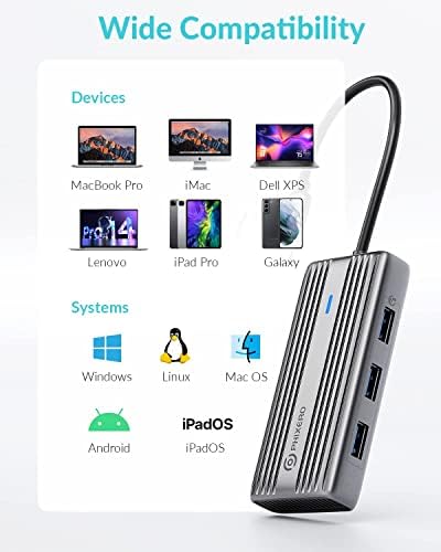 Maximize Your Productivity with the PHIXERO 8-in-1 USB C Adapter: High-Speed 5 Gbps USB 3.0 Hub, 4 K@60 Hz HDMI Output, 1 Gbps Ethernet, 100 W PD Charging, SD/TF Card Reader – Perfect for Mac Book Pro, Air, Surface & More in Sleek Gray Design