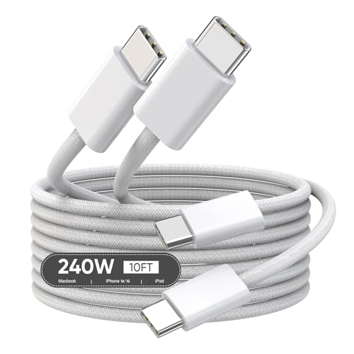 USB C to USB C,240W USB-C Woven Charge Cable,6.6ft 2Pack USB C Cable Fast Charging Cord for Apple MacBook Pro/MacBook Air,iPad Pro/Air,iPad mini,iPhone 16 15 Pro Max Plus Compatible 140W/100W/60W/45W – Enhanced Compatibility and Speed