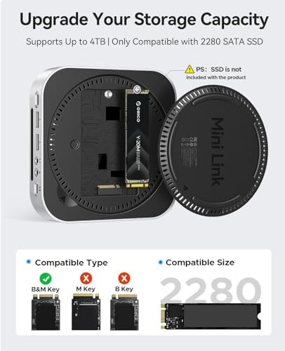 Unleash the Full Potential of Your Mac Mini with the ORICO Mini Link M4 Hub: High-Speed 5 Gbps USB 3.0 Connectivity, Versatile SATA SSD Enclosure, Dual Card Readers for Effortless File Management, and Dedicated Audio Jacks for Enhanced Multimedia Experience