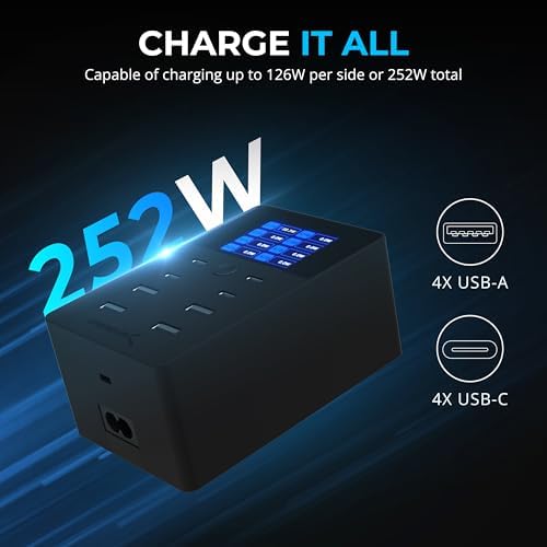 SABRENT 6-Port Aluminum Desktop USB Rapid Charger – 60 W (12 A) Smart Charging Station for Family Devices – UL Certified with Auto Detect Technology – Sleek, Compact, and Ideal for Home, Office & Travel Use