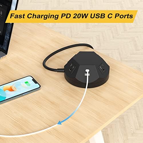 Advanced Power Strip Tower with Surge Protection, 20 W USB-C Charging Ports, 4 AC Outlets, and 4 USB Ports – 6.56 FT Extension Cord for Optimal Connectivity in Home Office, Bedroom, and Living Spaces – Compact Design for Space-Saving Efficiency and Enhanced Device Safety