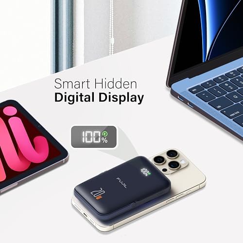 10,000 m Ah Magnetic Power Bank with Metal Kickstand, Ultra-Fast 20 W Charging, LED Battery Indicator, USB-C & Mag Safe Compatibility – Ideal for i Phone 15/14/13/12 Pro Series and Android Devices, Lightweight Design for On-the-Go Convenience