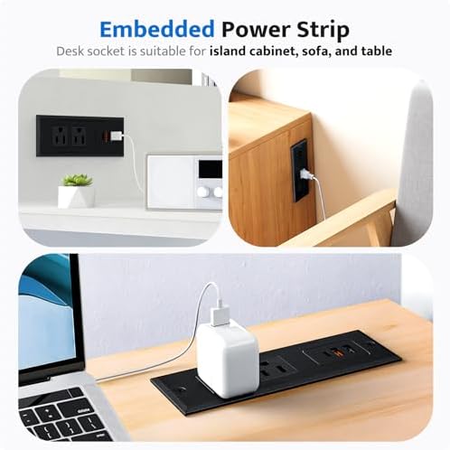 DOACE Space-Saving Recessed Power Strip with USB-C Fast Charging – Dual AC Outlets & Three USB Ports, 6 ft Cord for Effortless Connectivity in Home & Conference Settings – Clutter-Free, Efficient Power Solution for Modern Workspaces