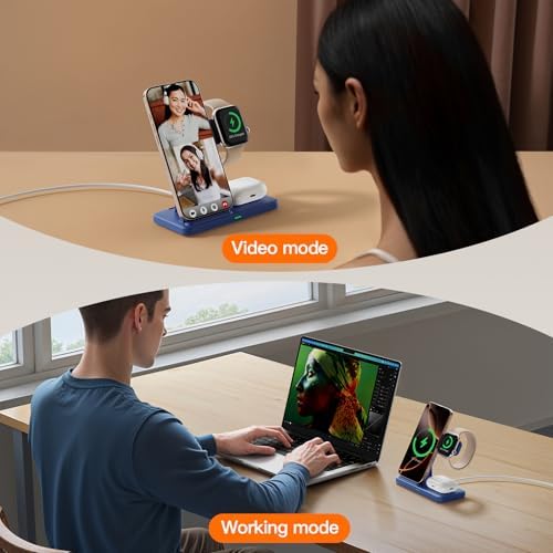 3-in-1 Wireless Charging Station for Apple Devices – 15 W Fast Charger Stand for i Phone 16/15/14/13/12/11, Apple Watch, and Air Pods – Convenient Portable Design with Enhanced Compatibility and Safety Features for Home and Travel – Perfect Gift for Tech Enthusiasts