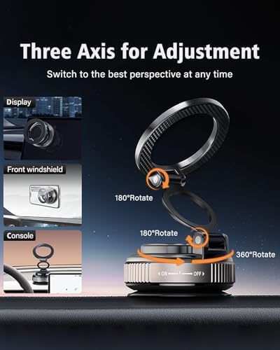 2025 Premium Magnetic Car Phone Holder – State-of-the-Art Vacuum Suction Mount with Adjustable Triple-Axis Design, 360° Rotation, and Compact 180° Foldable Bracket for All Smartphones, Including Mag Safe – Transform Your Driving Experience with Superior Stability and Effortless Accessibility