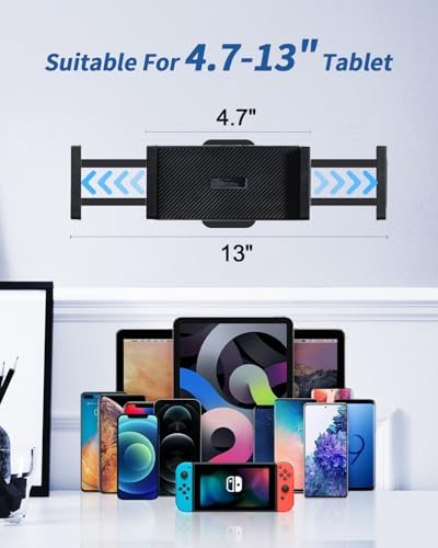 Versatile Adjustable Tablet Wall Mount for i Pad, Galaxy Tab & Smartphones – Durable Aluminum Alloy Long Arm Holder for 4.7-13″ Devices, Perfect for Home & Office Use (Black) – Enhance Productivity and Comfort