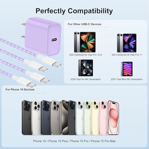 Elevate Your Charging Experience: 20 W USB-C Fast Charging Kit for i Phone 15 & 16 – 2 Pack Wall Adapter with 6 FT Cables – Stylish Pink Design for i Phone 16 Pro Max, 15 Pro Max & i Pad Pro – Enhanced Compatibility & Rapid Power Delivery