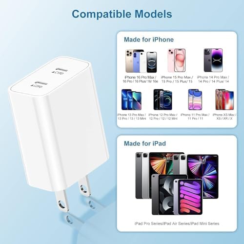 High-Speed USB C Dual Port Charger Block – 2-Pack Type C Wall Charger for i Phone 16/15/14/13/12/11 & i Pad – Fast Charging, Compact Design, Universal Compatibility, Built-in Safety Features for Efficient Power Delivery