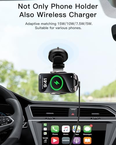 ESSAGER 15 W Fast Wireless Car Charger with Auto-Clamping Phone Holder – Universal Compatibility for i Phone 15/14/13/12/11 Pro Max & Samsung Galaxy S23/S22/S21 – Effortless One-Hand Operation & Optimal Viewing Angles for Ultimate Driving Convenience