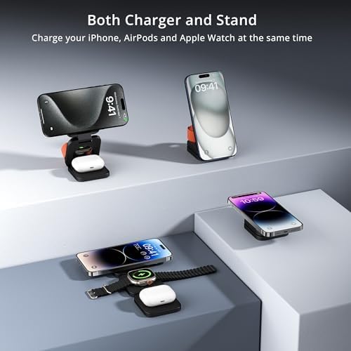 LULULOOK 3-in-1 Magnetic Wireless Charging Station – 15 W Fast Charger for i Phone 16/15/14 Series, 5 W Apple Watch Dock, and Air Pods Compatible with USB-C Cable – Sleek Aluminum Design for Enhanced Efficiency and Universal Device Compatibility