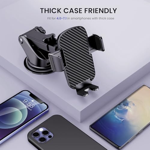 Qifutan Premium Anti-Shake Car Phone Holder with Long Arm Design – Universal Dashboard & Windshield Mount for All Smartphones, Enhanced Stability & Safety for Hands-Free Driving, Black