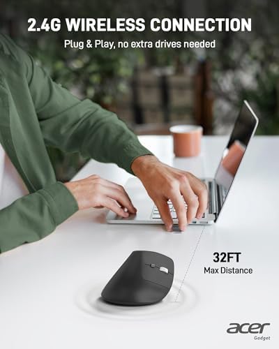 Acer Ergonomic Wireless Vertical Mouse – Adjustable DPI (1000/1200/1600) for Ultimate Comfort, 6 Programmable Buttons, Rechargeable Design & 2.4 GHz USB Receiver for Seamless Compatibility with PC, Laptop & i Mac – Perfect for Long Hours of Use