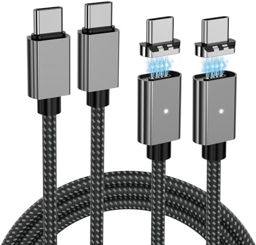 Ultra-Fast 100 W USB C to USB C Magnetic Charging Cable Duo (5 ft) – Right Angle Design for Effortless Device Connectivity, 5 A Power Delivery for Mac Book Pro/Air, i Phone 16/15 Pro, Galaxy S23 – Durable and Convenient Charging Solution for Home and Travel