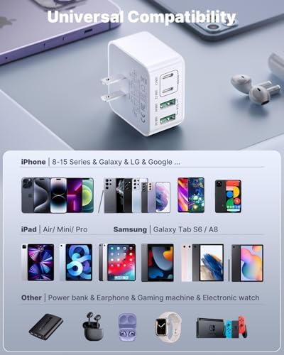 Aioneus 40 W USB C Fast Charging Block – 4-Port Dual PD & QC Wall Charger for i Phone 11-16, i Pad & Samsung Devices – Compact, High-Performance Power Adapter with Enhanced Safety Features for Home & Travel