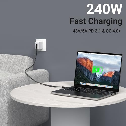 Innovative L-Shaped USB C Extension Cable (2 Pack, 6.6 Ft) – 240 W Power Delivery, 40 Gbps High-Speed Data Transfer, Durable Nylon Braided Design for i Phone 16, i Pad, Mac Book & Mag Safe – Optimal Flexibility for Tightly Spaced Connections
