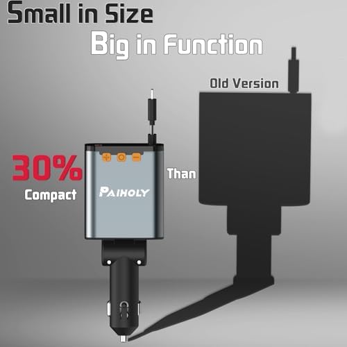 Paiholy 66 W 4-in-1 Retractable Car Charger – Dual USB Fast Charging Station with Dual i Phone Cables for i Phone 14/13/12/11 Pro Max/XS MAX and i Pad – Real-Time Voltage Display, Compact Design for Effortless Travel Convenience