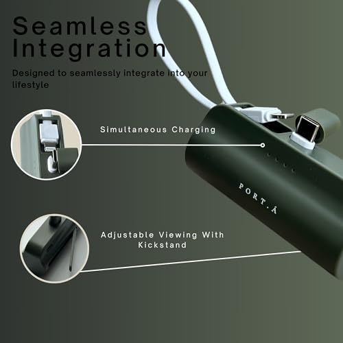 Dune Tan Compact 5000 m Ah Power Bank – Ultra-Fast Charging Solution with Dual Type-C & i Phone Compatibility, Integrated Kickstand for Hands-Free Use, Sleek On-the-Go Essential for Android & i Phone Devices, USA-Engineered for Maximum Performance and Portability