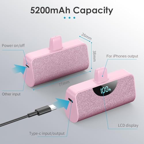 Ultra-Compact 5200 m Ah Power Bank for i Phone – 20 W PD Fast Charging Mini Portable Charger for i Phone 14 Pro Max/14/13/12/11/XR/X/8/7/6/SE – Lightweight Battery Pack with Intelligent Charging Technology for On-the-Go Power