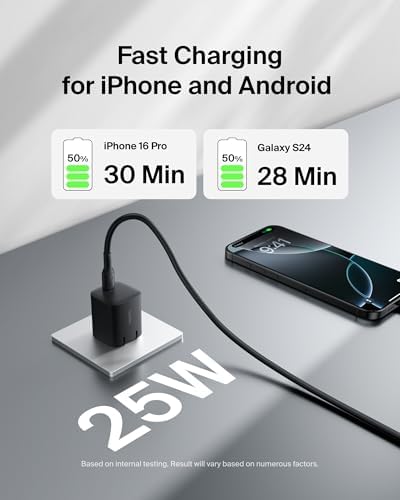 Belkin 25 W Dual USB-C Charger Block with Premium Cable – Ultra-Fast PD3.0 & PPS Charging for i Phone 16, Galaxy S25, Google Pixel 9 & More – Compact Wall Adapter for Ultimate Portability and Device Compatibility