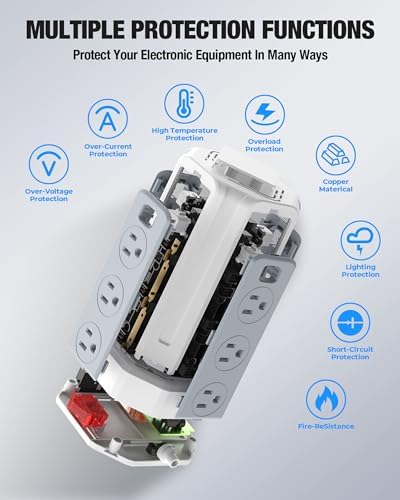 SMALLRT Power Tower Surge Protector – 10 Ft Extension Cord with 12 AC Outlets & 4 USB Ports (1 USB-C) – Ultimate Charging Station for Home & Office – Enhanced Device Compatibility & Safety