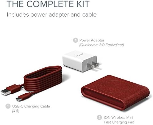Sleek Ruby i Ottie i ON Qi-Certified Fast Wireless Charging Pad – 7.5 W for i Phone XS Max & 10 W for Samsung Galaxy S10 E, S9 – Compact Charger with USB-C Cable & AC Adapter – Effortless Power Solution for Modern Devices