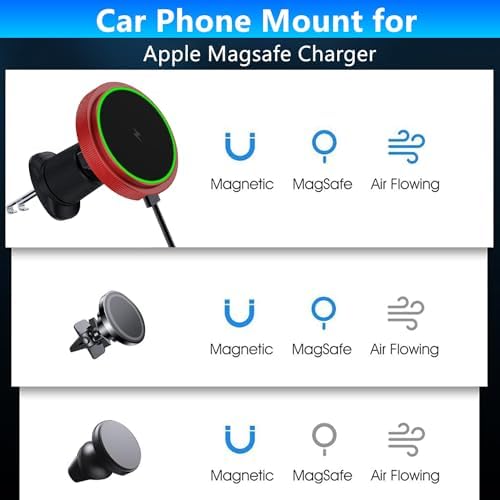Magnetic Wireless Car Charger Mount for i Phone 16 & 15 – 15 W Fast Charging Air Vent Holder with 60 W Adapter – Secure Mag Safe Compatibility for Effortless Navigation and Hands-Free Driving