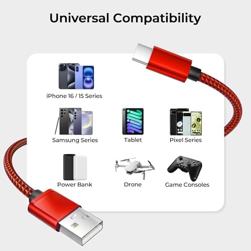 Premium Car Play Charging Cable Set for i Phone 16/15 Pro Max – 3-Pack (3.3 FT, 6.6 FT, 10 FT) USB A to USB C – Fast Data Transfer & Durable Design for i Pad Pro, Air Pods, Galaxy S24/S23/S22 & More – Enhanced Compatibility for Effortless Connectivity and Navigation