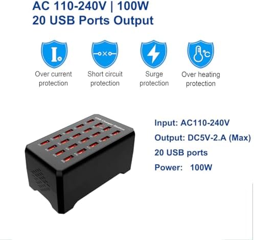 Max Lax 20-Port High-Speed USB Charger Hub – 100 W Multi-Device Power Station for Smartphones, Tablets & USB Gadgets – Intelligent Power Distribution & Space-Saving Design for Effortless Home and Office Charging