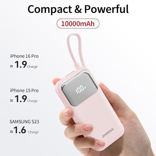 10,000 m Ah Portable Power Bank with Integrated USB-C Cable – Ultra-Fast Charging Solution for i Phone 16/15, Mac Book, Galaxy, i Pad & Air Pods – Your Essential Travel Power Companion with Superior Device Compatibility and Speed