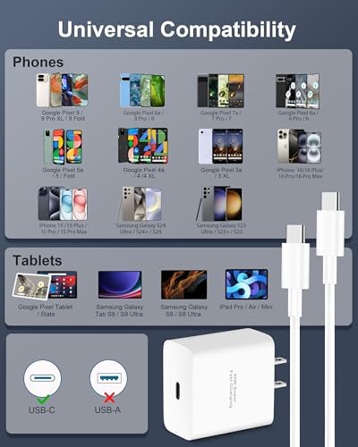 Rapid Charge 45 W USB-C Power Duo for Google Pixel Devices – Includes 10 FT Flexible Cable for Enhanced Charging Flexibility – Ideal for Pixel 9/9 Pro XL, Fold, 8/8 a/8 Pro, 7/7 a/7 Pro, 6/6 a/6 Pro – Travel-Ready Compact Design for Ultimate Portability – Durable Fast Charging Solution to Keep Your Devices Powered Anytime, Anywhere