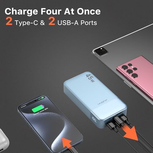 High-Capacity 20000 m Ah Portable Power Bank with 45 W Fast Charging – PD3.0 & QC4.0 Compatible Charger for i Phone 15, Galaxy, Mac Book, and More – Stylish Blue Design with LED Battery Indicator for Ultimate Convenience and Versatility