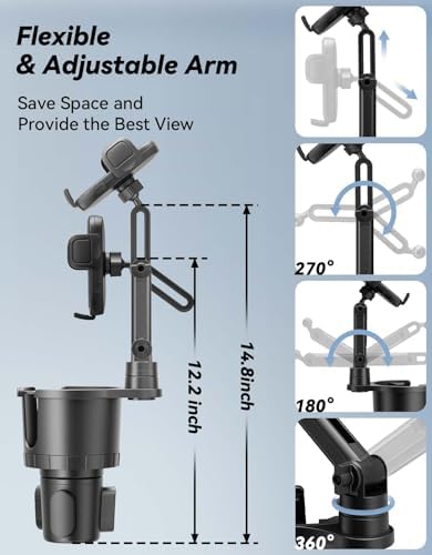 Revolutionary Cup Holder Phone Mount for Car – Versatile, Expandable Base Compatible with i Phone & Samsung – 360-Degree Rotating Design for Optimal Navigation & Music Control – Effortless One-Handed Accessibility – Upgrade Your Driving Experience with a Smart Docking Station – Durable Construction for Everyday Use and Reliability – Keep Your Smartphone Secure and Within Reach While Driving